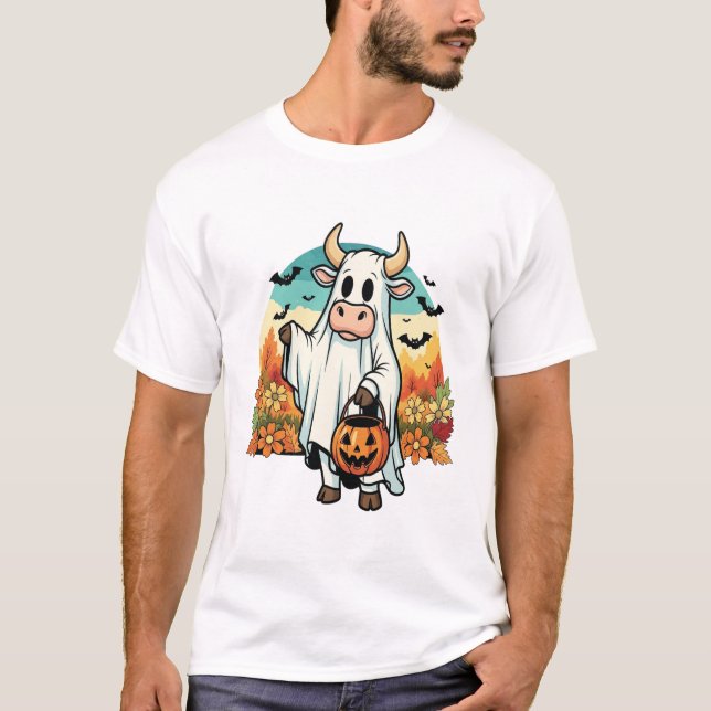 Funny Halloween Ghost Cow T-Shirt (Front)