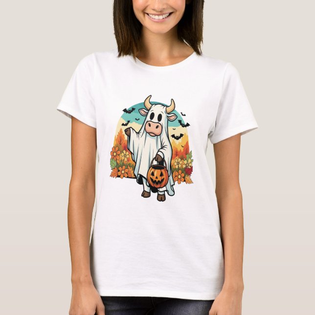 Funny Halloween Ghost Cow T-Shirt (Front)