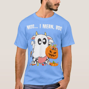 Funny Halloween Ghost Cow With Pumpkin Moo I Mean T-Shirt