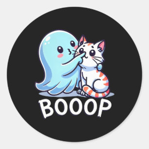 Funny Halloween Ghost Cute Cat Boop Easy Lazy Cost Classic Round Sticker