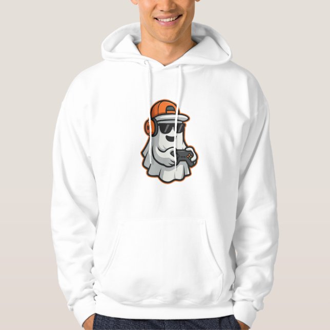 Funny Halloween Ghost Gamer Pixel Video T-Shirt Hoodie (Front)