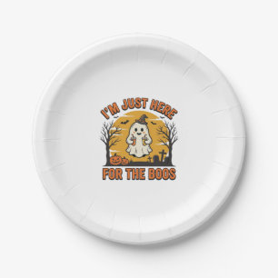 Funny Halloween Ghost Here for the Boos Vintage De Paper Plate