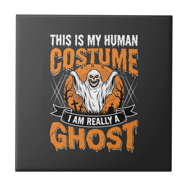 Funny Halloween Ghost Human Costume Vintage Tile (Front)