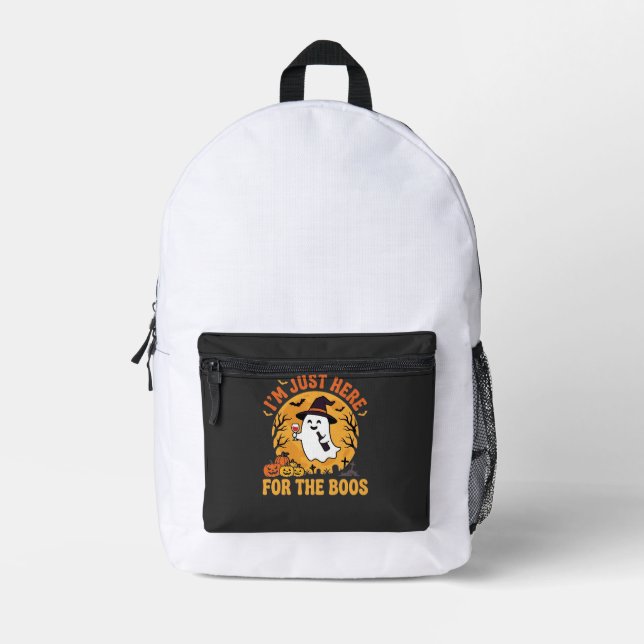 Funny Halloween Ghost I'm Just Here For The Boos Printed Backpack (Front)