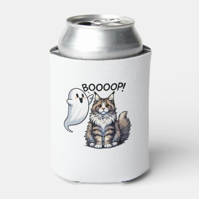 Funny Halloween Ghost Maine Coon Cat Boop Easy Laz Can Cooler (Can Front)