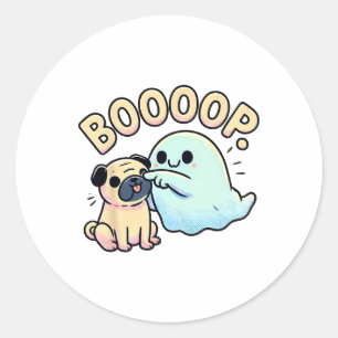 Funny Halloween Ghost Pug Boop Silly Puppy Dog Hum Classic Round Sticker