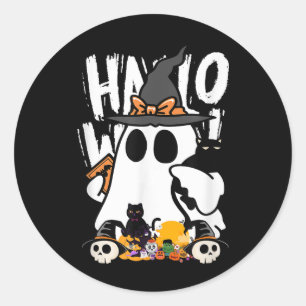 Funny Halloween Ghost Pumpkin Cute Black Cat Lover Classic Round Sticker