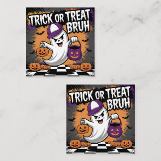 Funny Halloween Ghost & Pumpkins Square Business Card