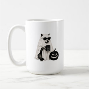 Funny Halloween Ghost Racoon Office Worker Illust Coffee Mug