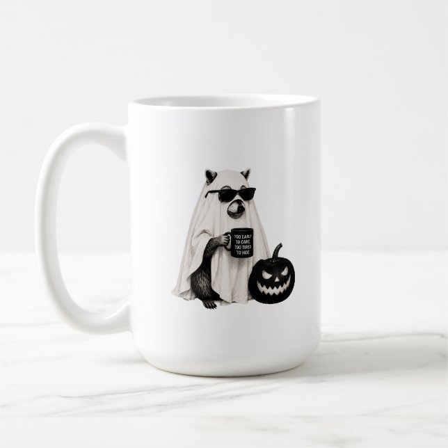 Funny Halloween Ghost Racoon Office Worker Illust Coffee Mug (Left)
