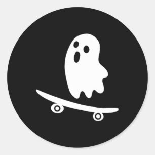 Funny Halloween Ghost Skateboard Lazy Costume Skat Classic Round Sticker