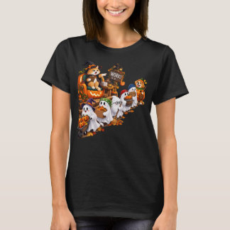 Funny Halloween Ghost Work Crew Cat Boss Dog Waits T-Shirt