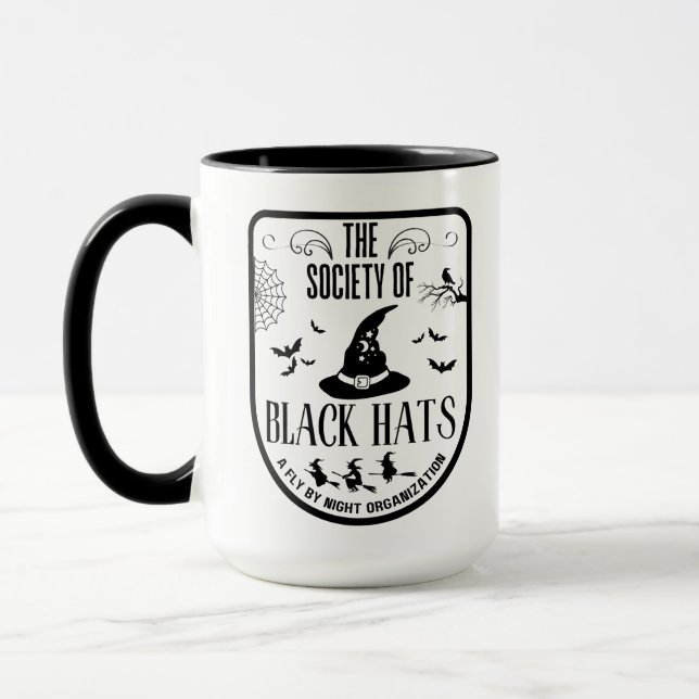 Funny Halloween gift black hat witch broomstick Mug (Left)
