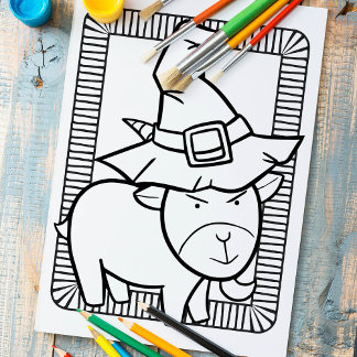 Funny Halloween Goat Colouring Page Poster