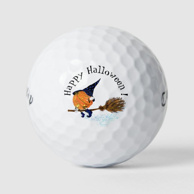 Funny Halloween Golf Balls Witch Pumpkin Flying (Front)