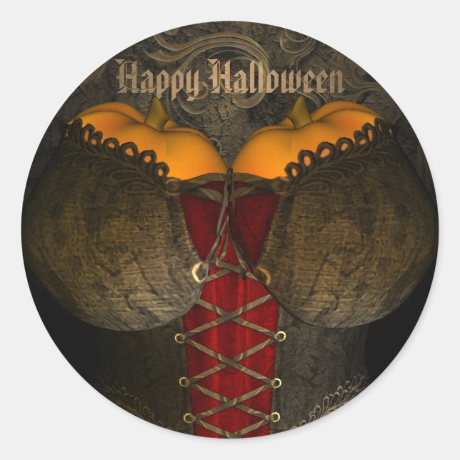 Funny Halloween Gothic Corset Classic Round Sticker (Front)