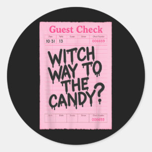 Funny Halloween Guest Check Witch Way To The Candy Classic Round Sticker