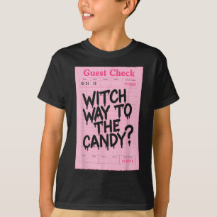 Funny Halloween Guest Check Witch Way To The Candy T-Shirt