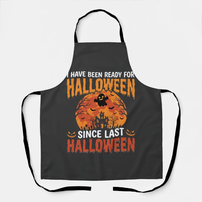 Funny Halloween Haunted House Ghost Moon Design Apron (Front)