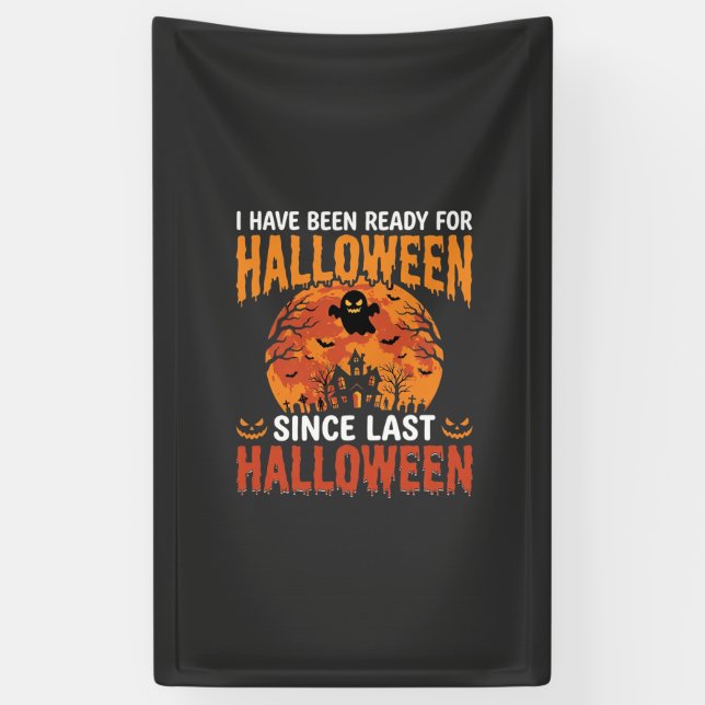 Funny Halloween Haunted House Ghost Moon Design Banner (Vertical)