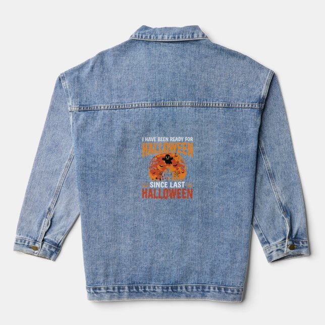 Funny Halloween Haunted House Ghost Moon Design Denim Jacket (Back)