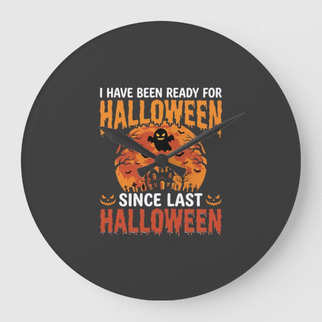Funny Halloween Haunted House Ghost Moon Design Large Clock (Front)