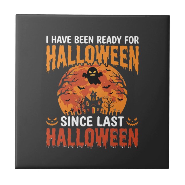 Funny Halloween Haunted House Ghost Moon Design Tile (Front)