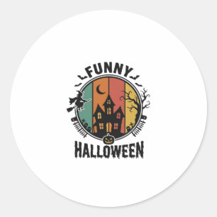 Funny Halloween Haunted House Vintage Vector Desig Classic Round Sticker