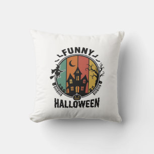 Funny Halloween Haunted House Vintage Vector Desig Cushion