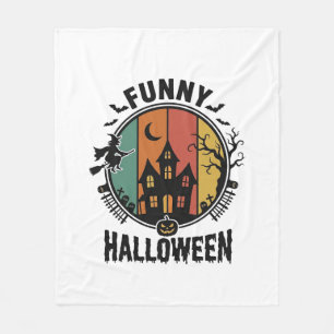 Funny Halloween Haunted House Vintage Vector Desig Fleece Blanket