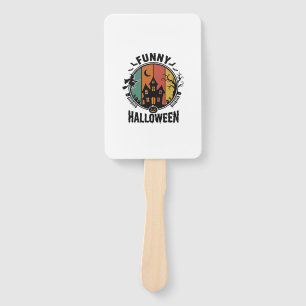 Funny Halloween Haunted House Vintage Vector Desig Hand Fan
