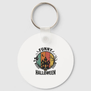 Funny Halloween Haunted House Vintage Vector Desig Key Ring