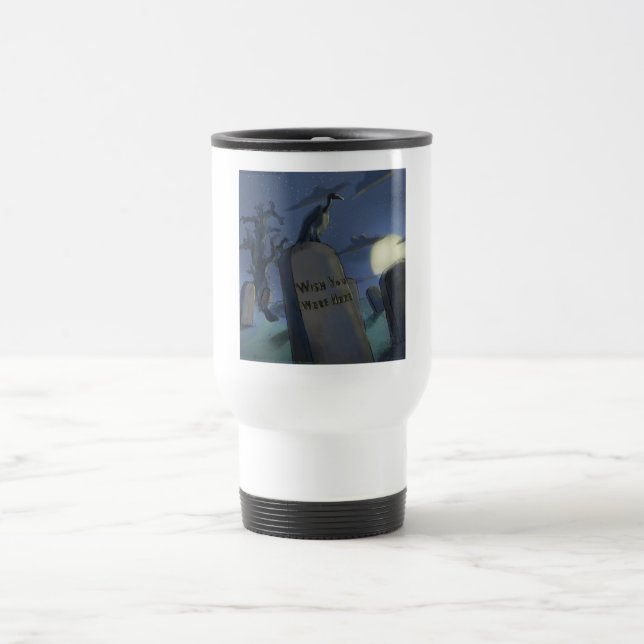 Funny Halloween Headstone Comic On Travel Mug (Center)