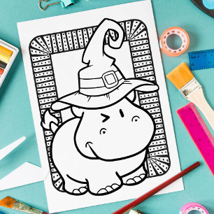 Funny Halloween Hippo Coloring Page Poster