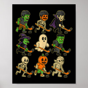Funny Halloween Hockey Monsters Spooky Sports Poster