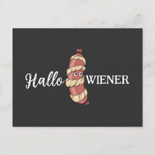 Funny Halloween Hotdog Mummy Hallowiener Pun Postcard