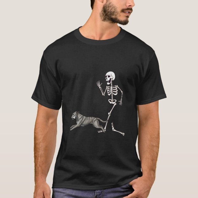 Funny Halloween Irish Wolfhound and Skeleton T-Shirt (Front)