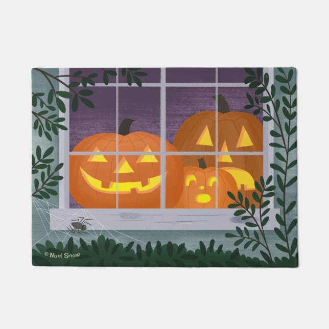 Funny Halloween Jack-o'-lanterns in Window Doormat (Front)