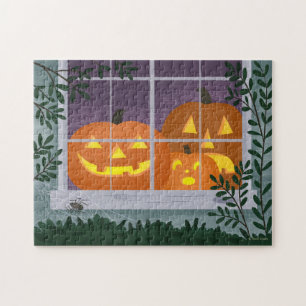 Funny Halloween Jack-o'-lanterns in Window Jigsaw Puzzle