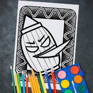 Funny Halloween Japanese Lamp Colouring Page Poster