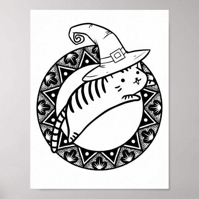 Funny Halloween Jumping Cat Colouring Page Poster (Front)