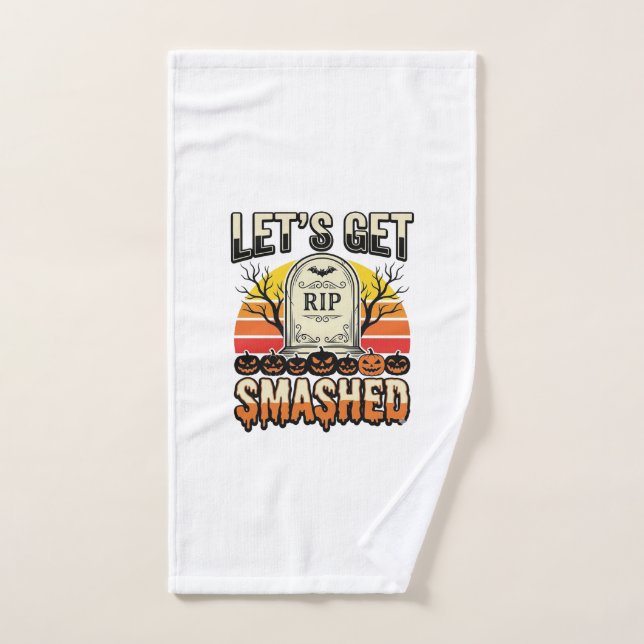 Funny Halloween Let’s Get Smashed Graveyard Design Hand Towel (Hand Towel)