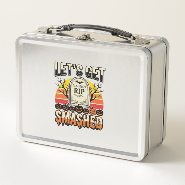 Funny Halloween Let’s Get Smashed Graveyard Design Metal Lunch Box (Front)
