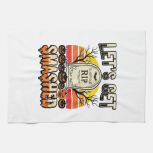 Funny Halloween Let’s Get Smashed Graveyard Design Tea Towel