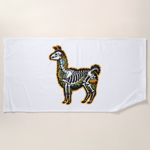 Funny Halloween Llama Skeleton Graphic - Beach Towel