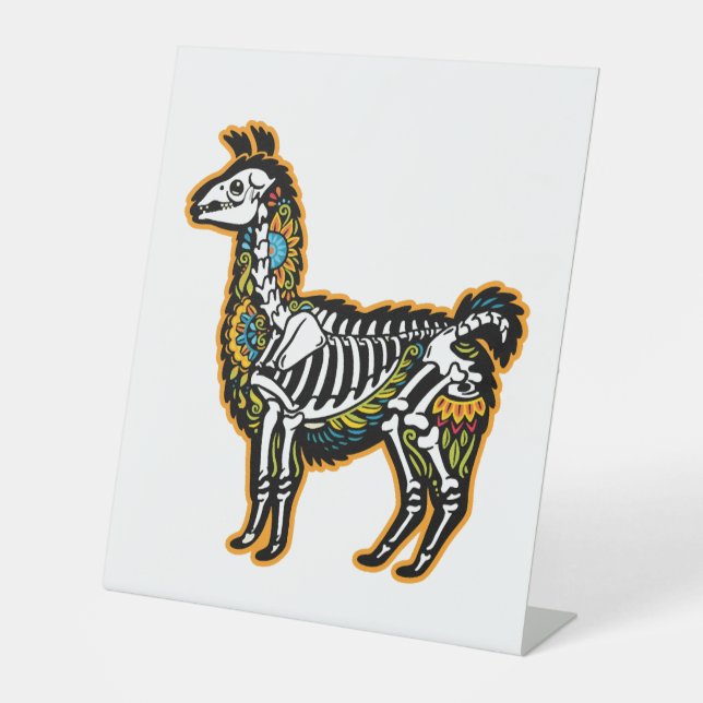 Funny Halloween Llama Skeleton Graphic - Pedestal Sign (Front)