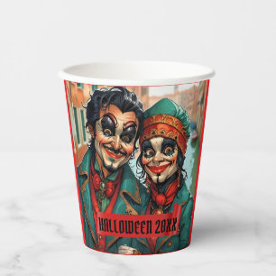 Funny Halloween make-up Face caricature couple Paper Cups