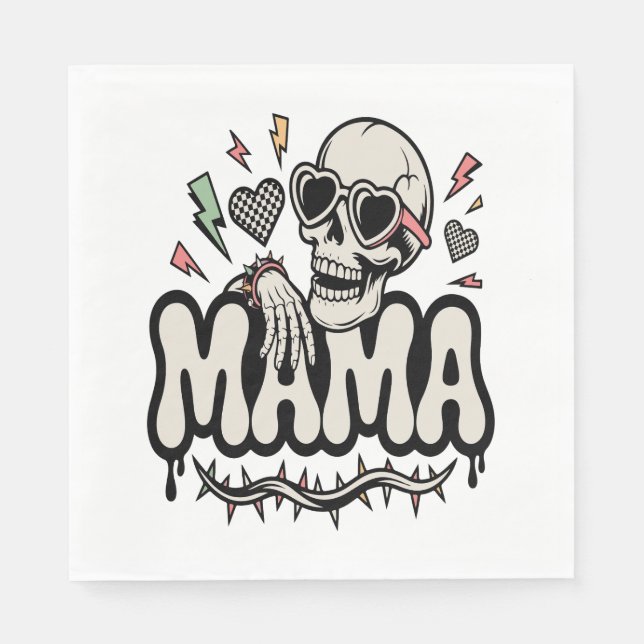 Funny Halloween Mama Cool Skull Napkin (Front)