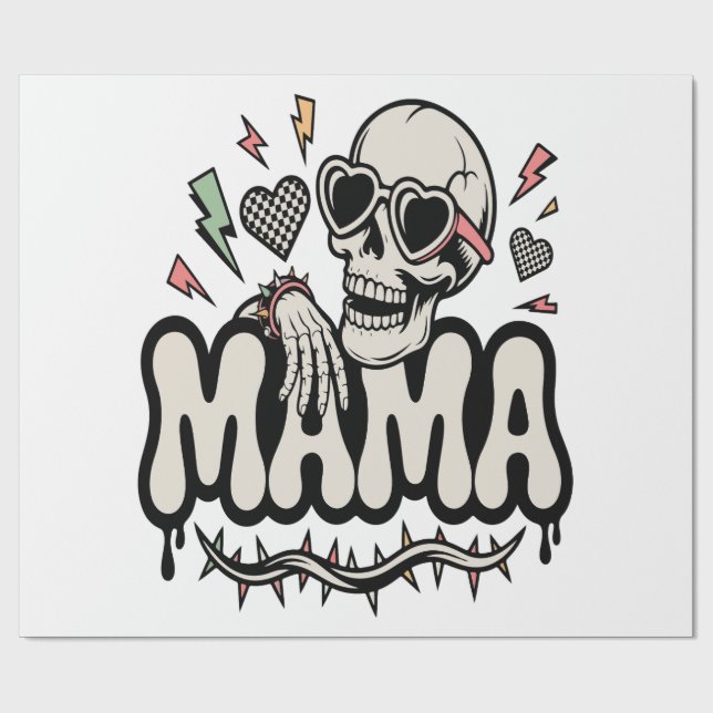 Funny Halloween Mama Cool Skull Wrapping Paper (Flat)