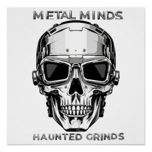 Funny halloween metal skull wearing sunglass poster